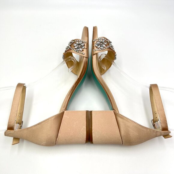 6W 6 WIDE WIDTH Betsey Johnson Mel Champagne Jeweled Heels Dress Sandals Shoes - Picture 8 of 13